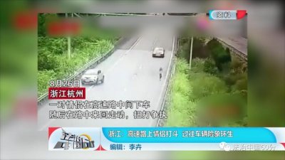 ​浙江：高速路上情侣打斗  过往车辆险象环生